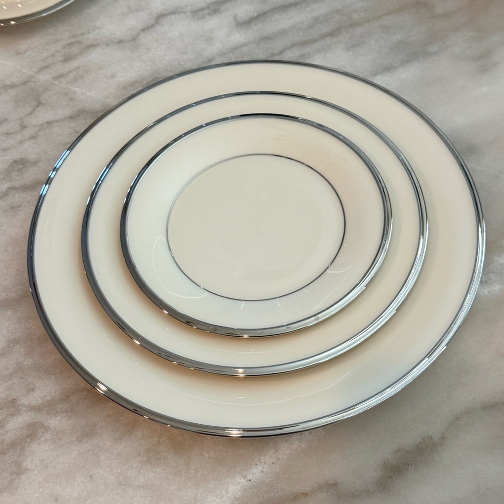 Lenox Solitaire Ivory Dinner-Salad-Butter Plate Set w/Platinum Trim